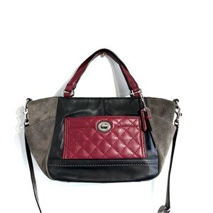Coach Park Quilted Colorblock Carrie small handbag burgundy grey black